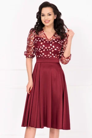 Rochie de ocazie eleganta bordo Cristina cu bust brodat