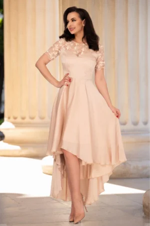 Rochie de ocazie nude asimetrica cu broderie pretioasa