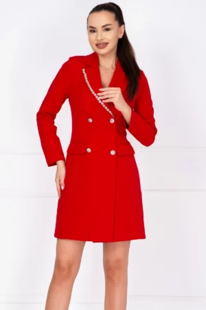 Rochie de ocazie rosie tip sacou Nadina decorata cu strassuri