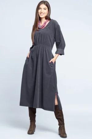 Rochie din catifea reiata gri