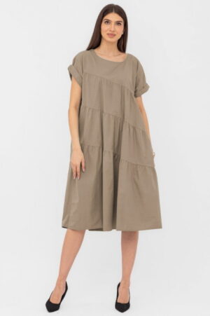 Rochie din poplin satinat cu volane oblice