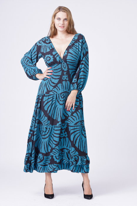 Rochie cu banda elastica in talie si volane