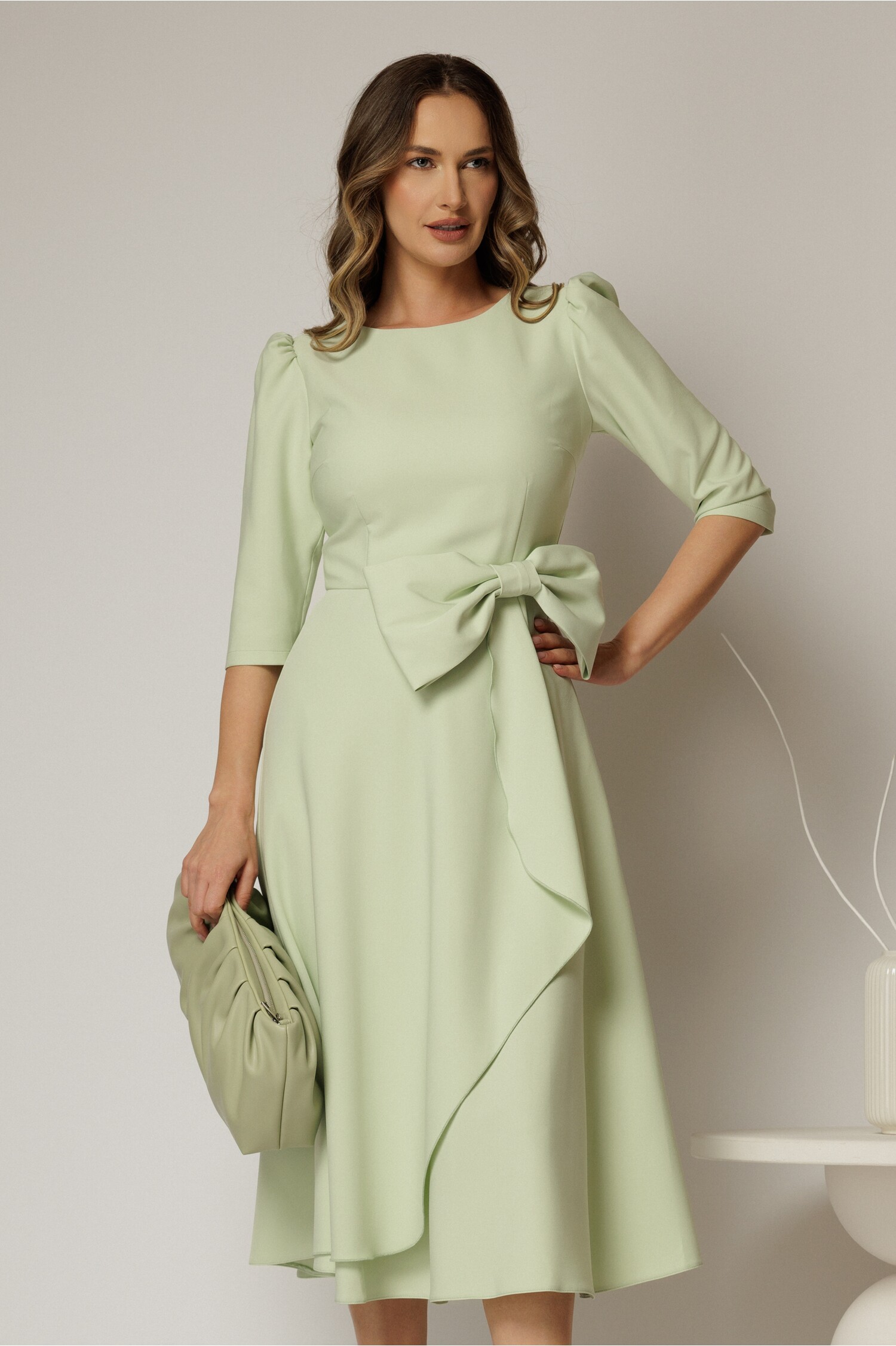 Rochie DY Fashion verde menta cu funda ampla in talie