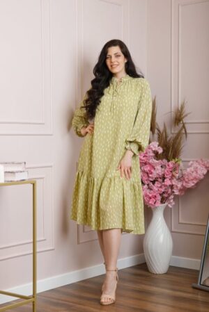 Rochie eleganta Antoinette verde pastel cu volanase