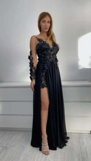 Rochie eleganta lunga din voal negru