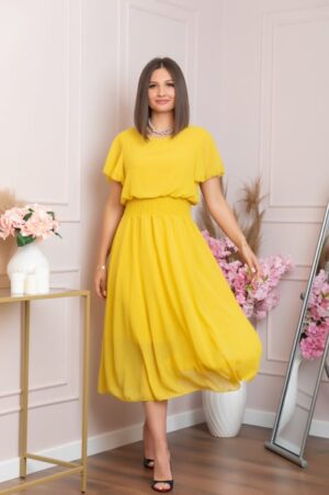 Rochie eleganta galbena Francesca cu talie incretita