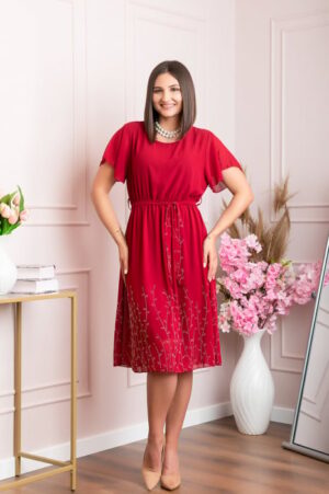 Rochie eleganta grena Seraphine cu strasuri argintii