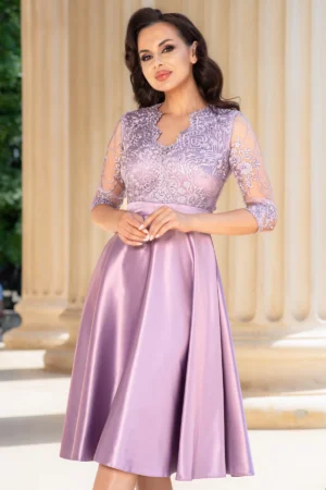Rochie de ocazie midi lila Lucrezia din tafta cu broderie