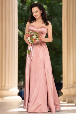 Rochie eleganta lunga Bianca roz din tafta