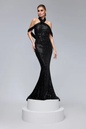 Rochie lunga de ocazie tip sirena din paiete