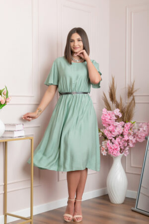 Rochie eleganta verde mint Leona cu maneci fluture