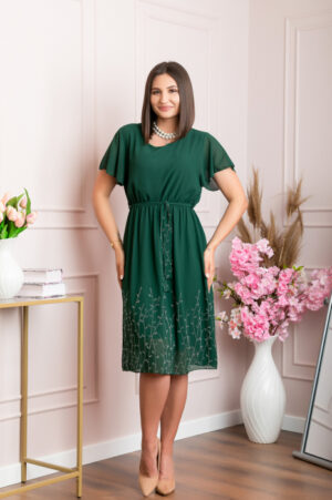 Rochie eleganta verde Seraphine cu strasuri argintii