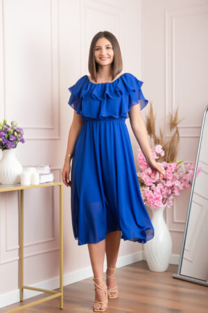 Rochie Joyce eleganta din voal cu volane - Albastru regal