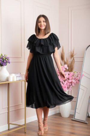 Rochie Joyce eleganta din voal cu volane - Negru