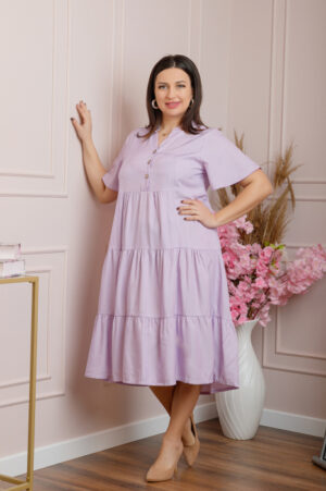 Rochie June cu aspect satinat si volane - Lila