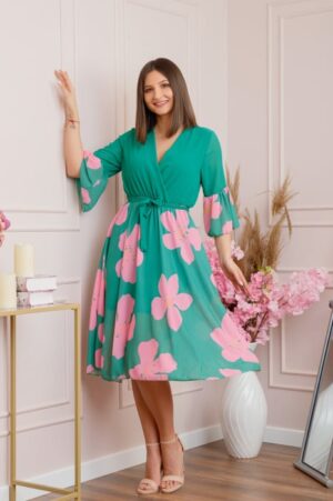 Rochie Lucy eleganta din voal cu imprimeuri florale - Verde