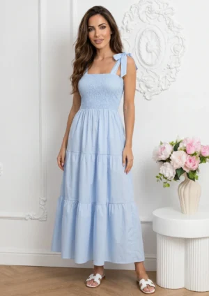 Rochie lunga bleu vaporoasa cu b...