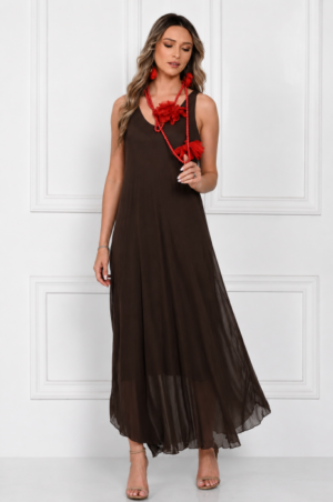 Rochie lunga din matase cu croi fluid si bretele fine