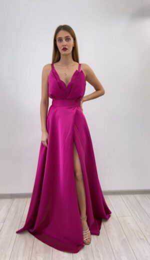 Rochie lunga din tafta cu slit pe picior