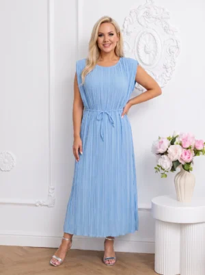 Rochie lungă plisată bleu cu cor...