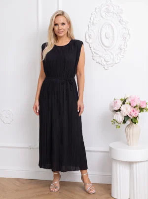Rochie lungă plisată neagra cu c...