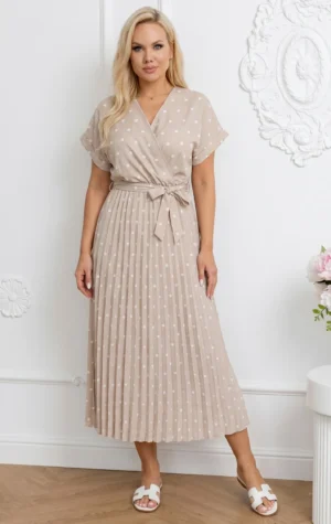 Rochie midi bej din vascoza cu b...