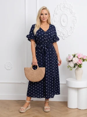 Rochie midi bleumarin cu buline ...