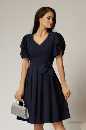 Rochie midi bleumarin din voal si cordon detasabil