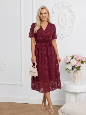 Rochie midi eleganta bordo cu te...