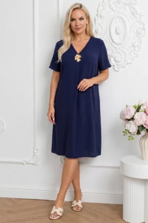 Rochie midi lejera bleumarin cu ...