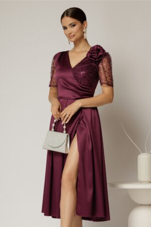 Rochie midi mov de ocazie din tafta si paiete