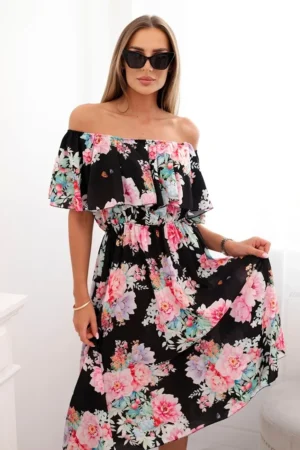 Rochie midi neagra cu umeri goi ...