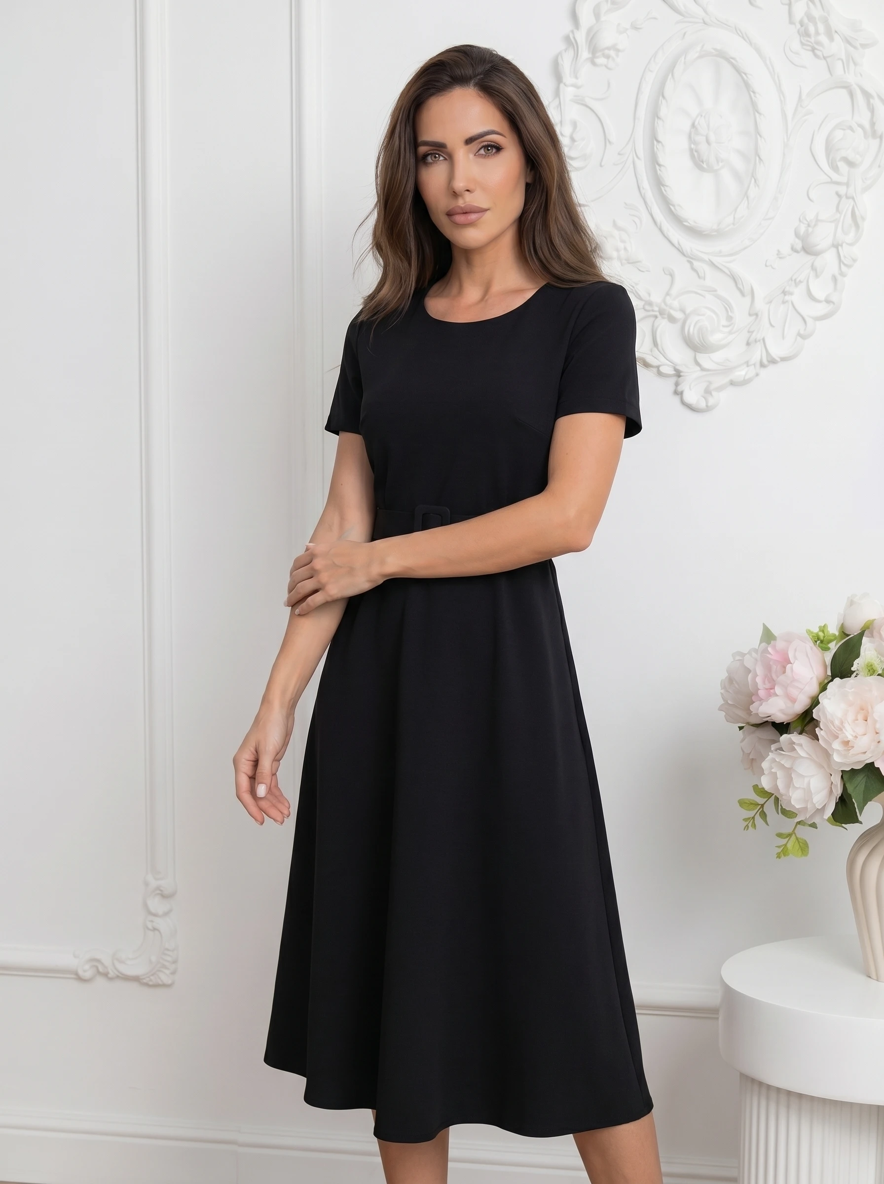 Rochie midi neagra eleganta in c... - imagine 2