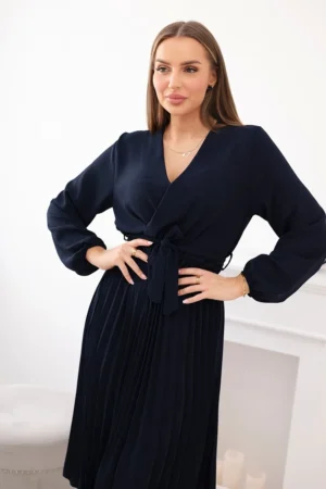 Rochie midi plisata bleumarin cu...