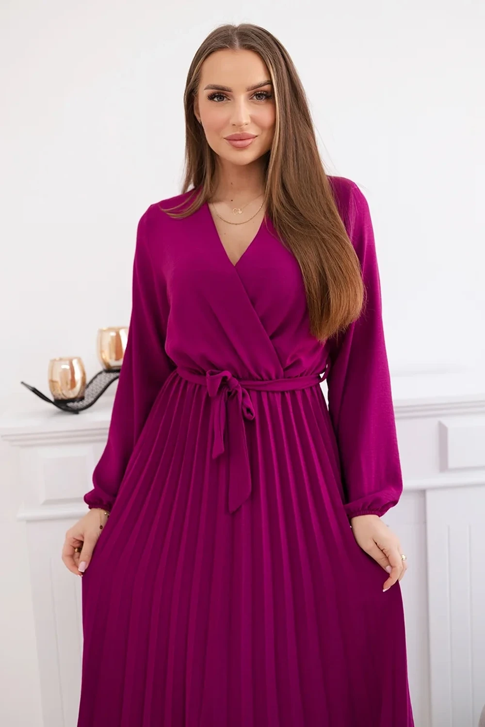 Reducere 35% - Rochie Midi Plisată Mov Purpuriu - Eleganță și Lejeritate - imagine 2