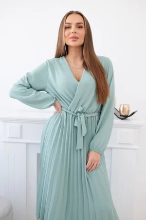 rochie-midi-plisata-verde-menta-cu-cordon-in-talie-3