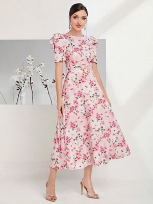 rochie-midi-roz-cu-imprimeu-floral-si-maneci-bufante-4