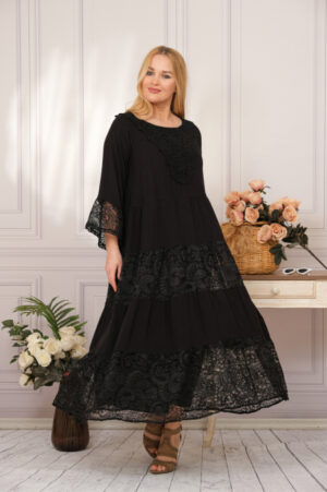 Rochie neagra boho chic din doua piese