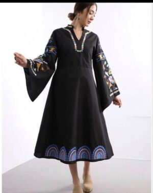 Rochie neagra din poplin de bumbac