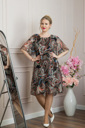 Rochie neagra din voal cu imprimeu Paisley si maneci fluture