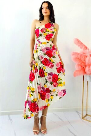 Rochie plisata asimetrica Elza Print