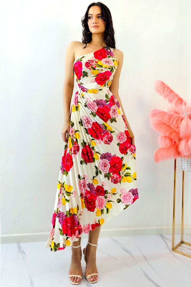 Rochie plisata asimetrica Elza Print