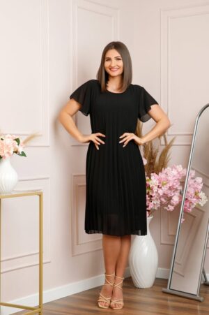 Rochie plisata Elisa cu maneci fluture - Negru