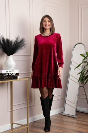 Rochie plus size din catifea grena Alessia
