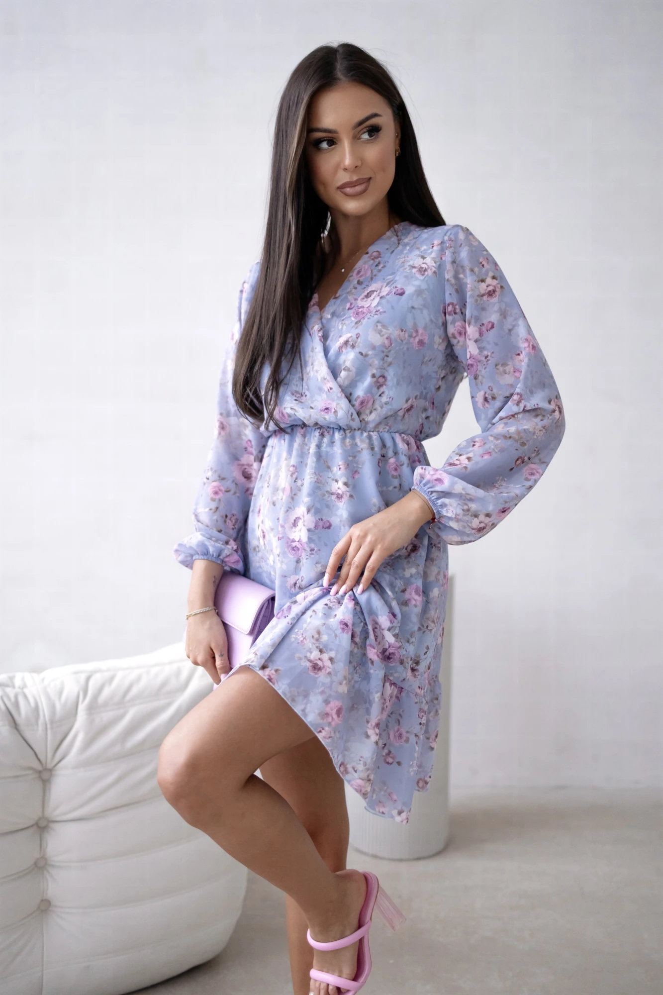 Reducere 24% - Rochie scurta bleu cu imprimeu f... - imagine 2