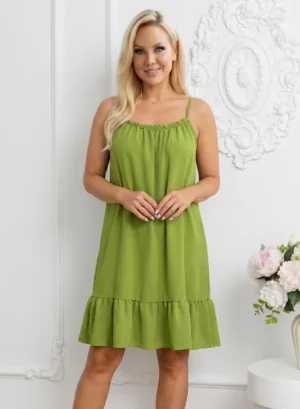 Rochie scurta verde fistic cu vo...
