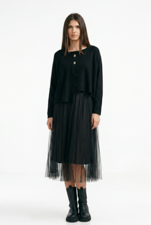 Rochie suprapusa din tulle  cu puloveras cu nasturi metalici neagra