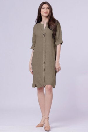 Rochie tunica din in bej inchis
