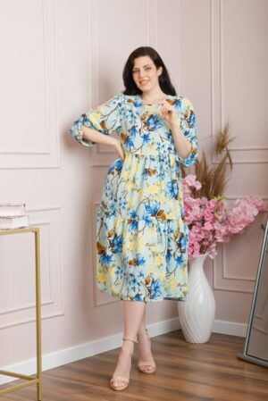 Rochie vaporoasa Emmeline cu volane si imprimeuri florale - Verde mint