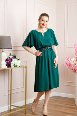 Rochie verde clos cu curea in talie